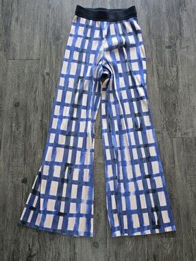 Bitte Kai Rand Women's Pleated Plaid Check Pants Blue White Pull-On XS